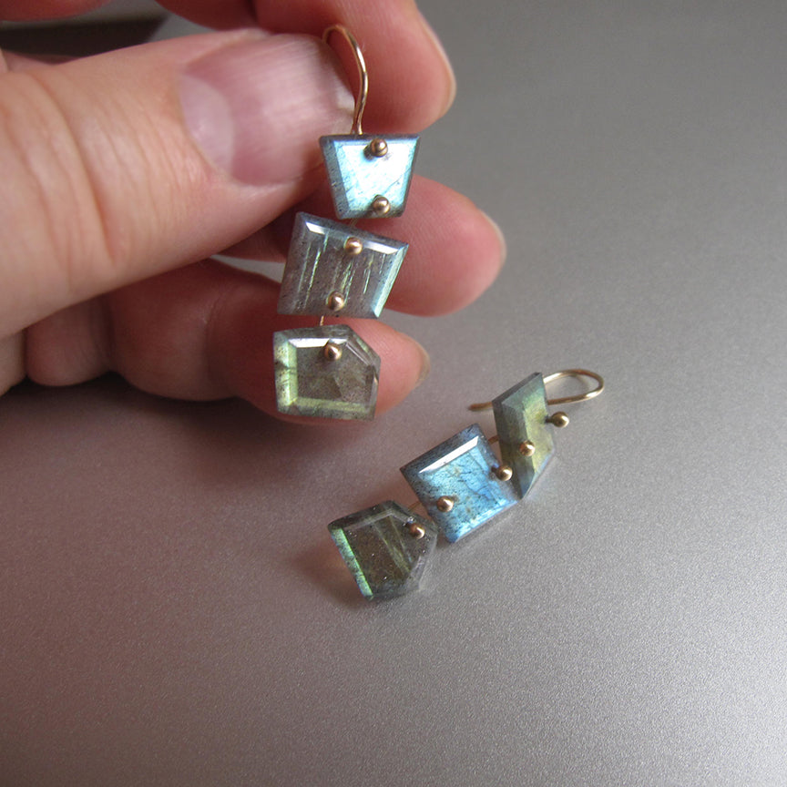 geometric nugget labradorite triple drops solid 14k gold earrings5