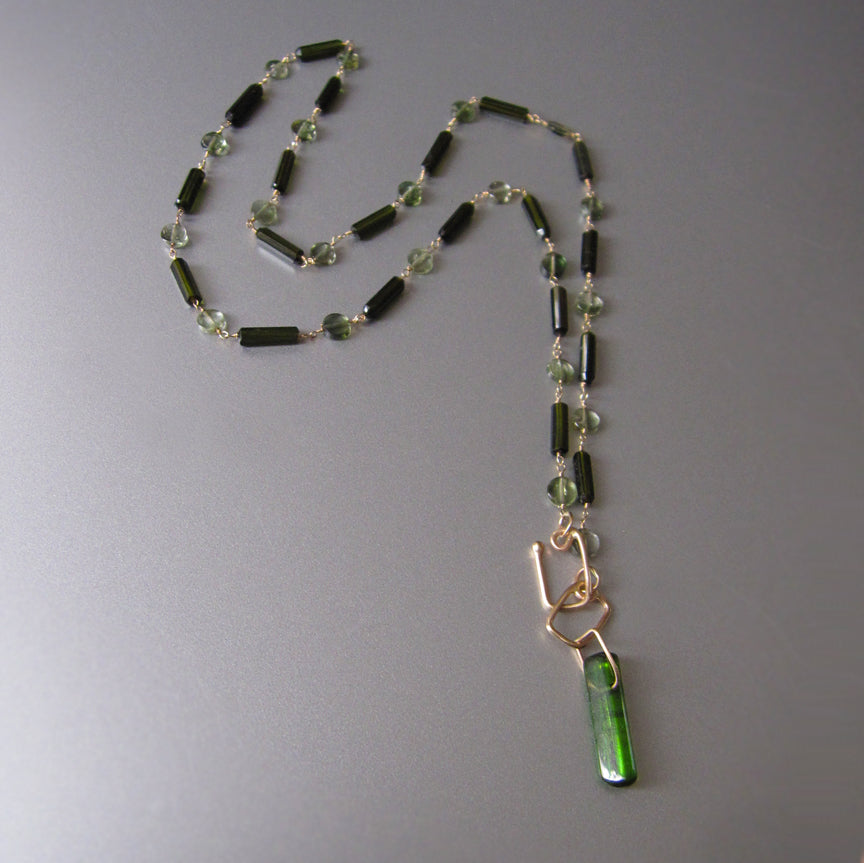 green tourmaline cyrstal beaded necklace solid 14k gold5