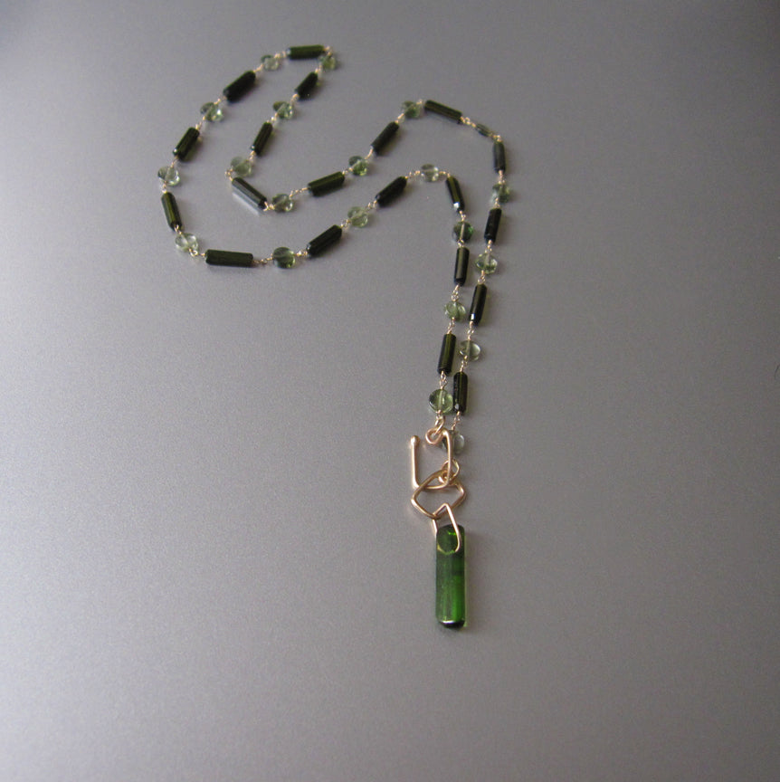 green tourmaline cyrstal beaded necklace solid 14k gold6