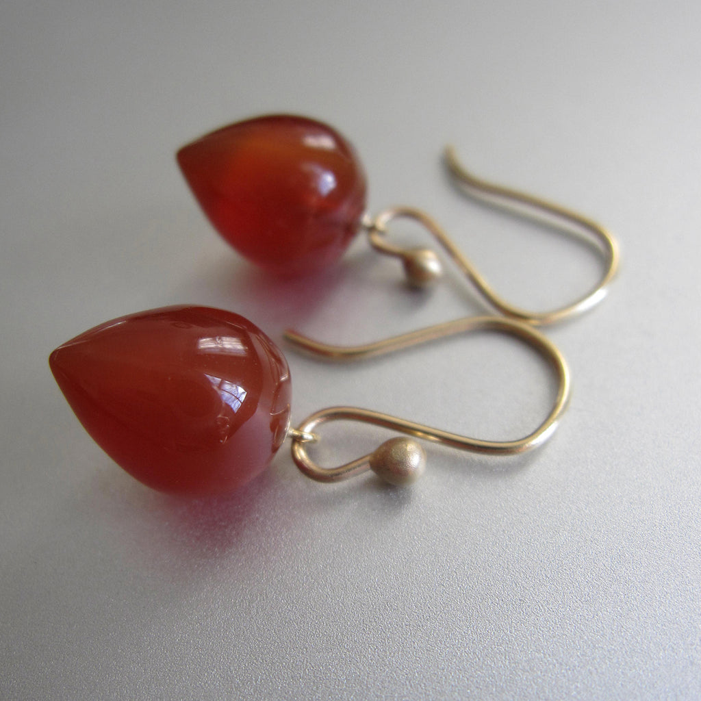 small orange carnelian pointed drops solid 14k gold earrings