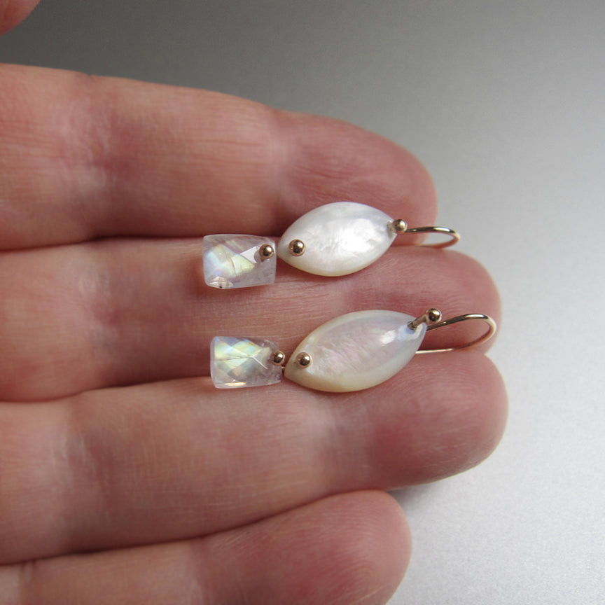 mother of pearl marquise and rainbow moonstone tablet dangles solid 14k gold earrings3