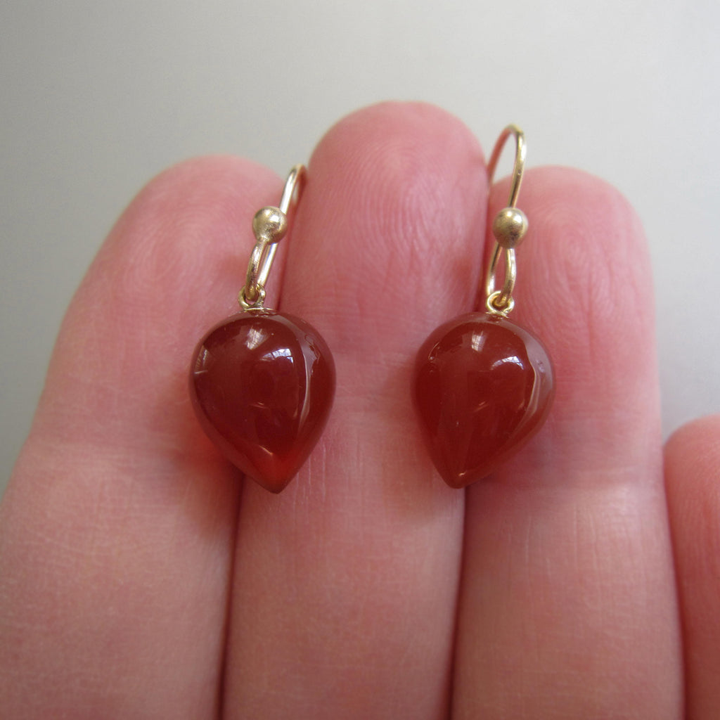 small orange carnelian pointed drops solid 14k gold earrings6