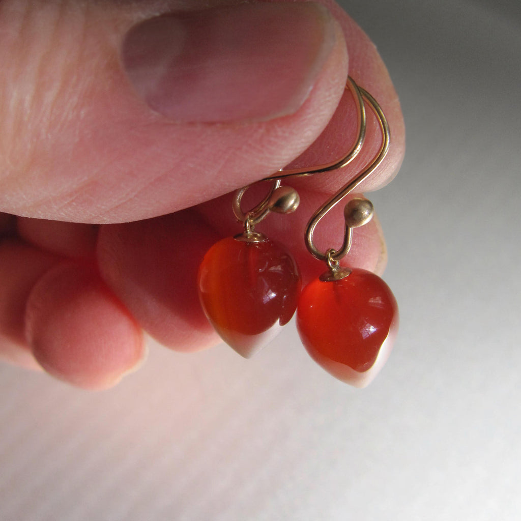 small orange carnelian pointed drops solid 14k gold earrings2