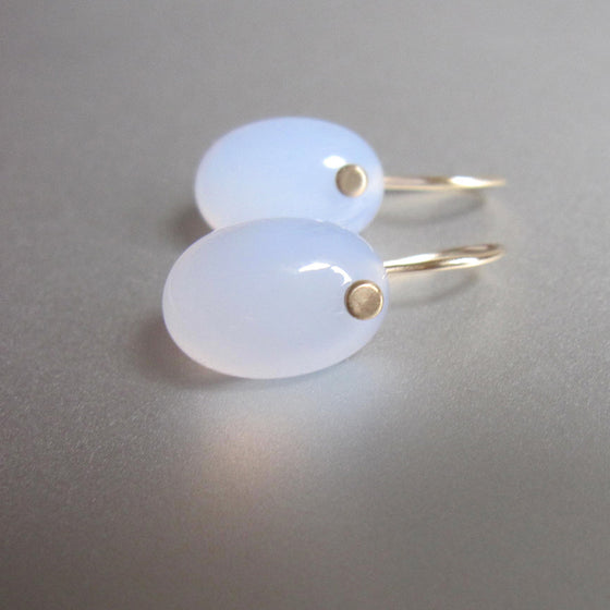smooth blue chalcedony oval drops solid 14k gold earrings