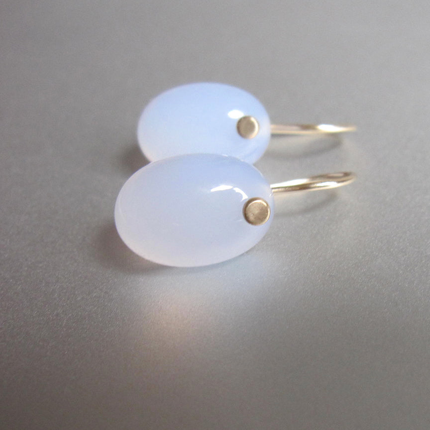 smooth blue chalcedony oval drops solid 14k gold earrings