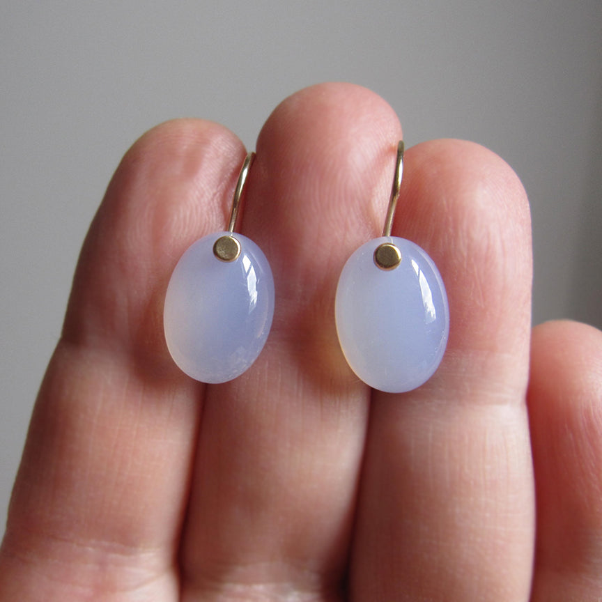 smooth blue chalcedony oval drops solid 14k gold earrings2