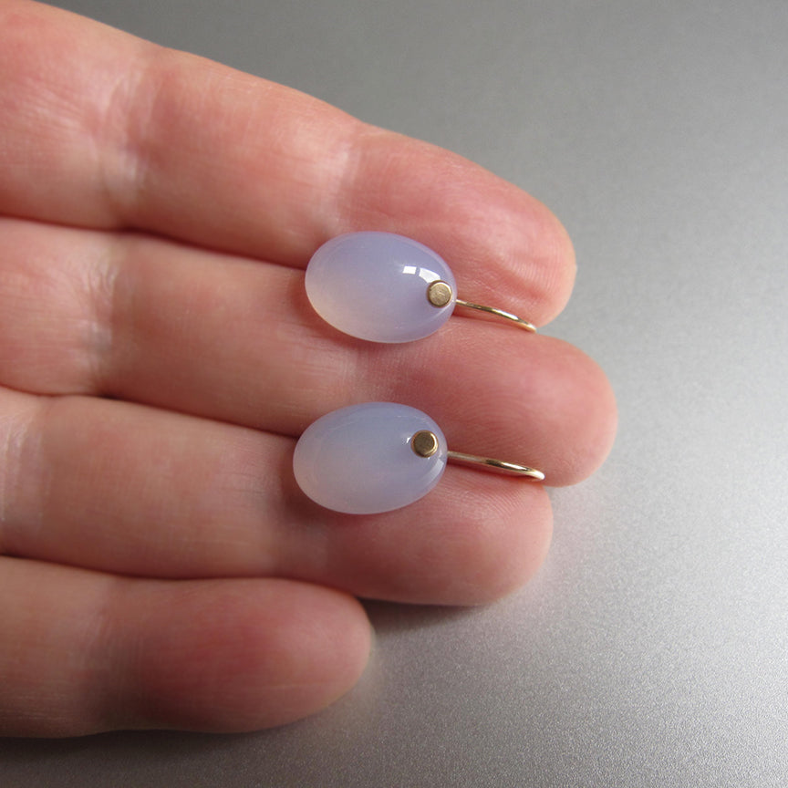 smooth blue chalcedony oval drops solid 14k gold earrings5