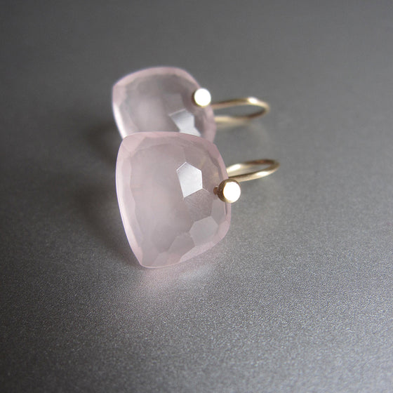 rose cut rose quartz trapezoid dros solid 14k gold earrings
