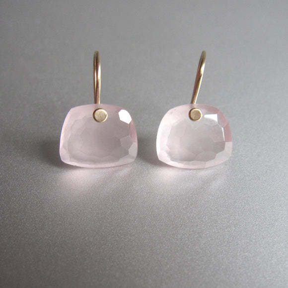 rose cut rose quartz trapezoid dros solid 14k gold earrings