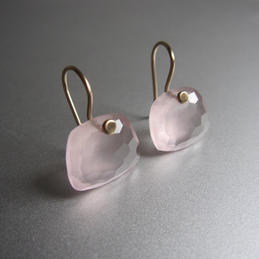 rose cut rose quartz trapezoid dros solid 14k gold earrings4
