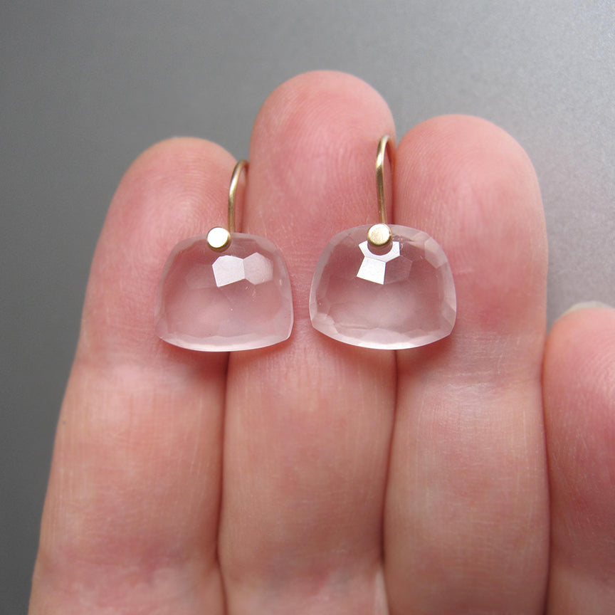 rose cut rose quartz trapezoid dros solid 14k gold earrings5
