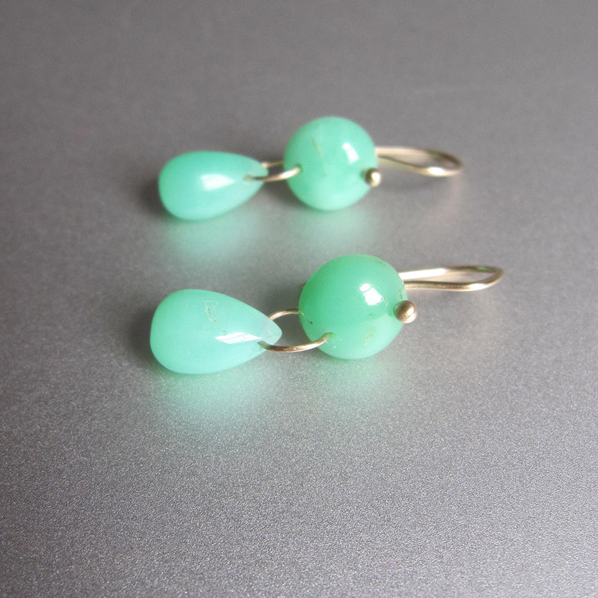 chrysoprase smooth button and drop double drops solid 14k gold earrings2