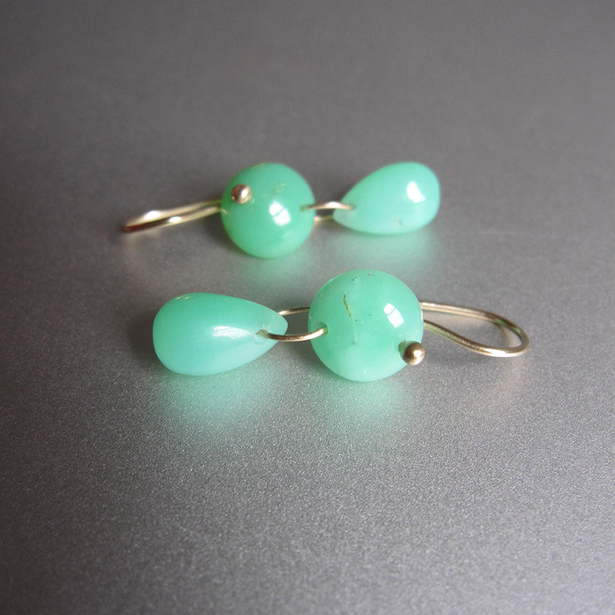 chrysoprase smooth button and drop double drops solid 14k gold earrings4
