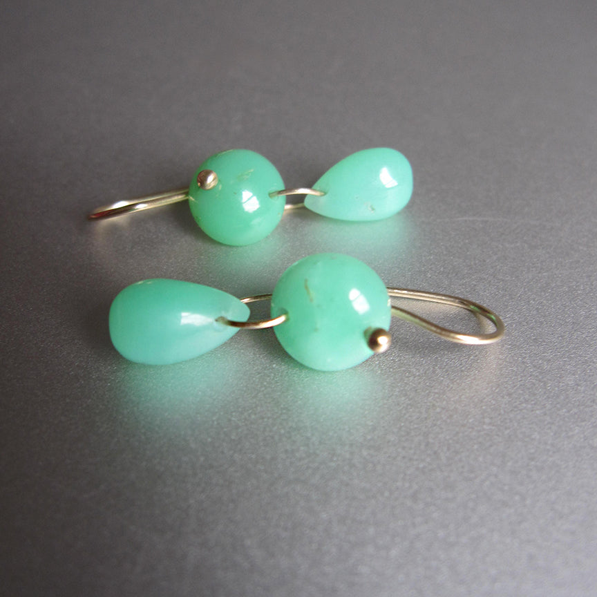 chrysoprase smooth button and drop double drops solid 14k gold earrings5