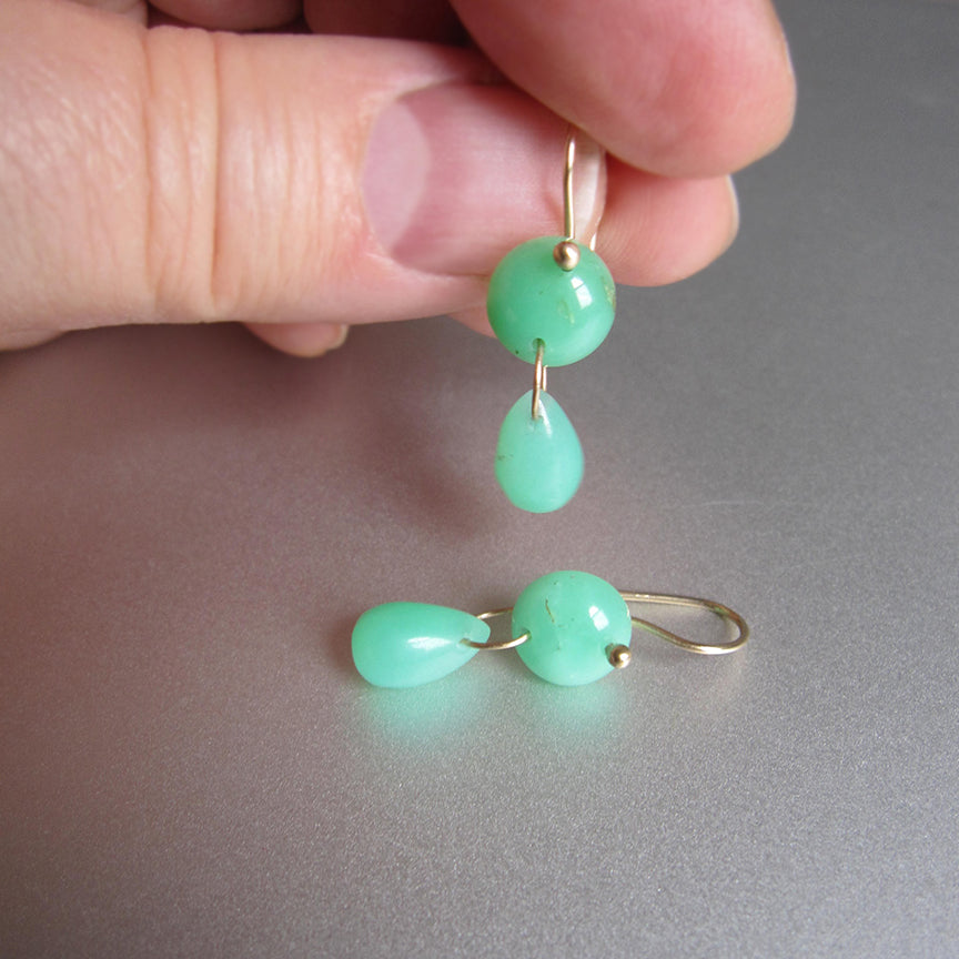 chrysoprase smooth button and drop double drops solid 14k gold earrings3