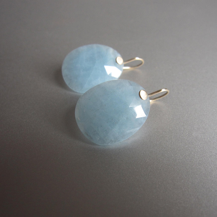 large aquamarine rose cut oval drops solid 14k gold earrings