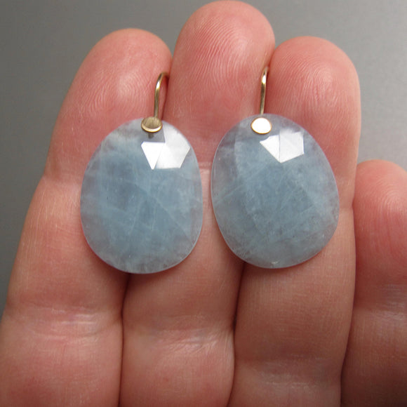 large aquamarine rose cut oval drops solid 14k gold earrings