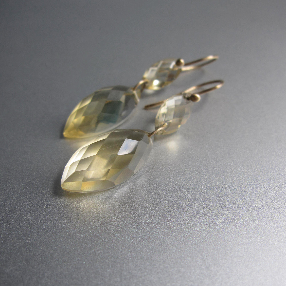 citrine faceted marquise double drops solid 14k gold earrings