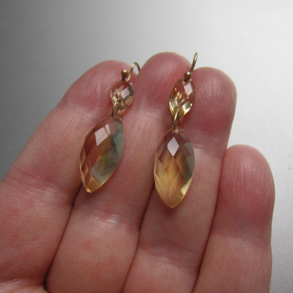 citrine faceted marquise double drops solid 14k gold earrings5