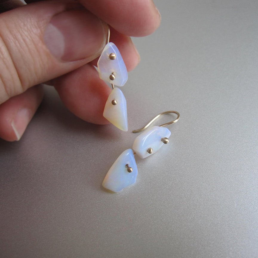 australian opal nugget double drops solid 14k gold earrings