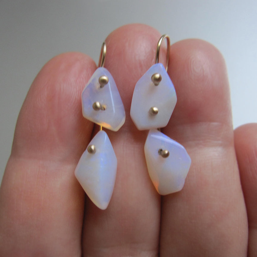 australian opal nugget double drops solid 14k gold earrings