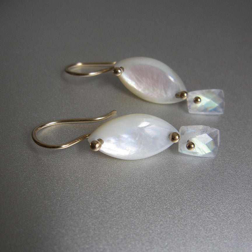 mother of pearl marquise and rainbow moonstone tablet dangles solid 14k gold earrings5