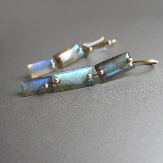 labradorite baguette triple drops solid 14k gold earrings
