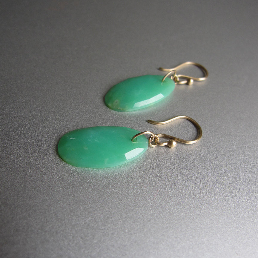 long rose cut chrysoprase slices solid 14k gold earrings2