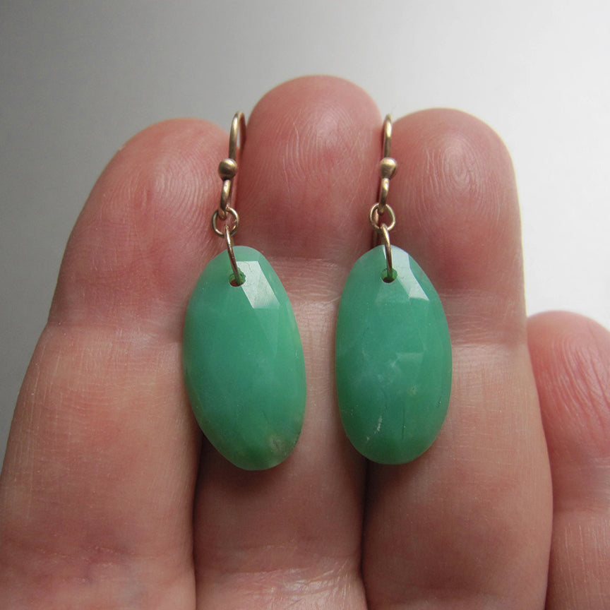 long rose cut chrysoprase slices solid 14k gold earrings5