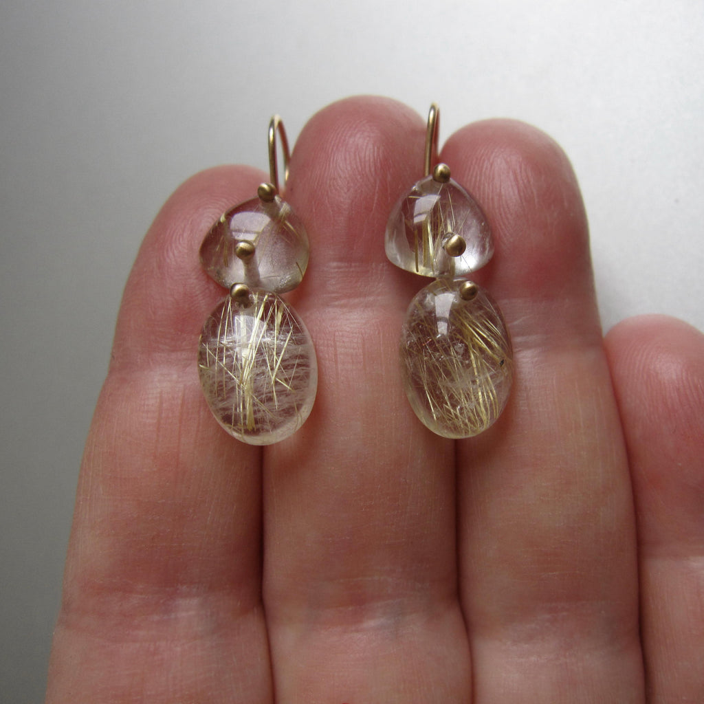 golden rutilated quartz double drops solid 14k gold earrings2