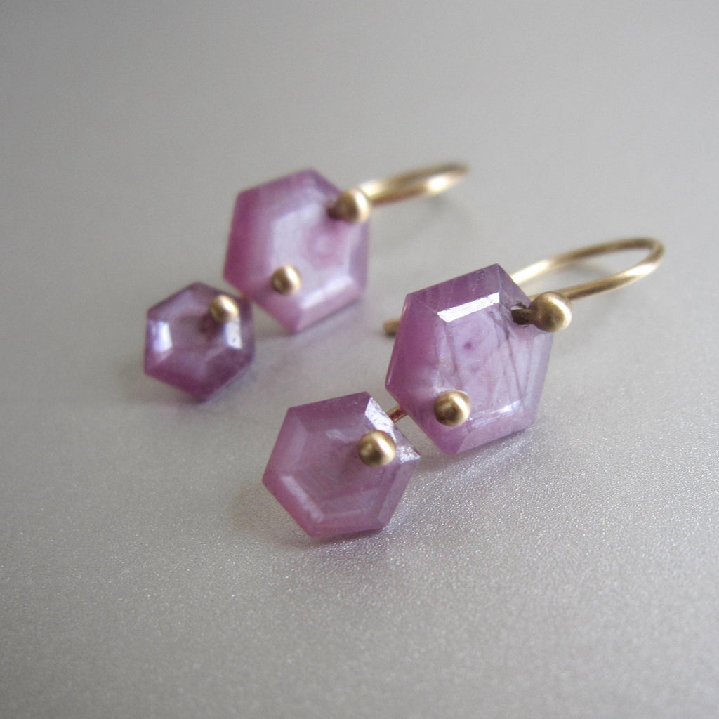 pink ruby hexagon double drop solid 14k gold earrings2