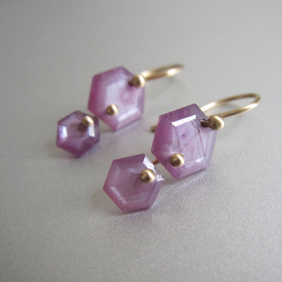 pink ruby hexagon double drop solid 14k gold earrings4