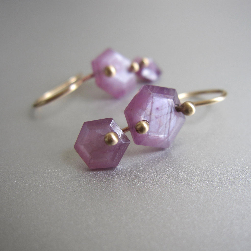 pink ruby hexagon double drop solid 14k gold earrings4