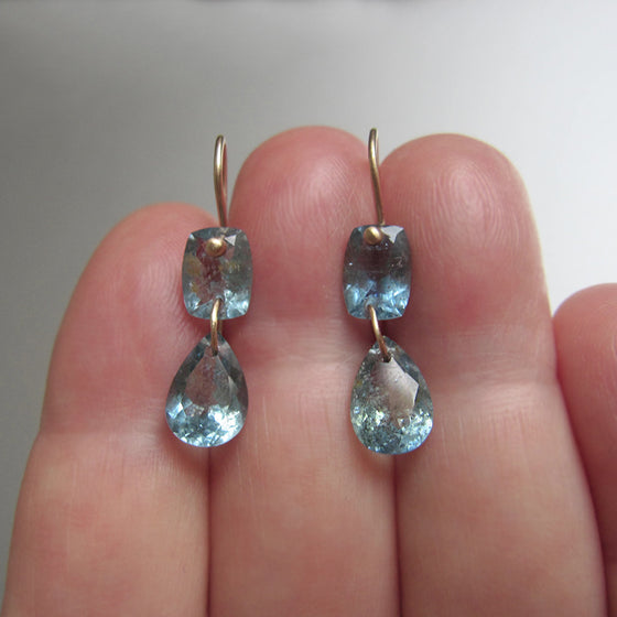 moss aquamarine ring cut double drops solid 14k gold earrings