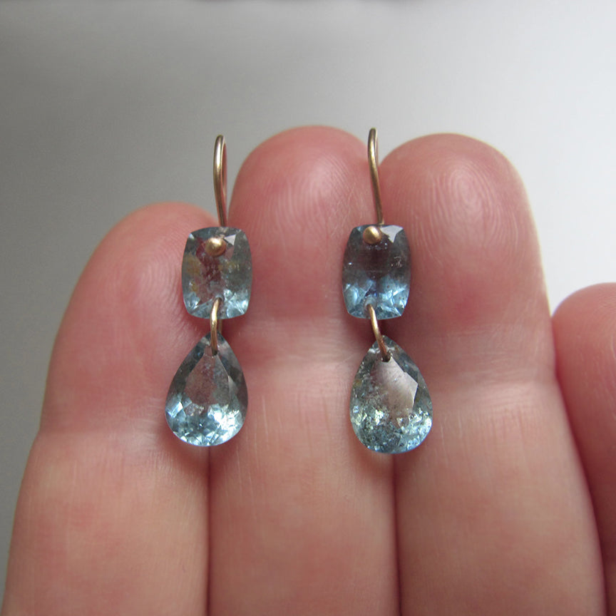 moss aquamarine ring cut double drops solid 14k gold earrings