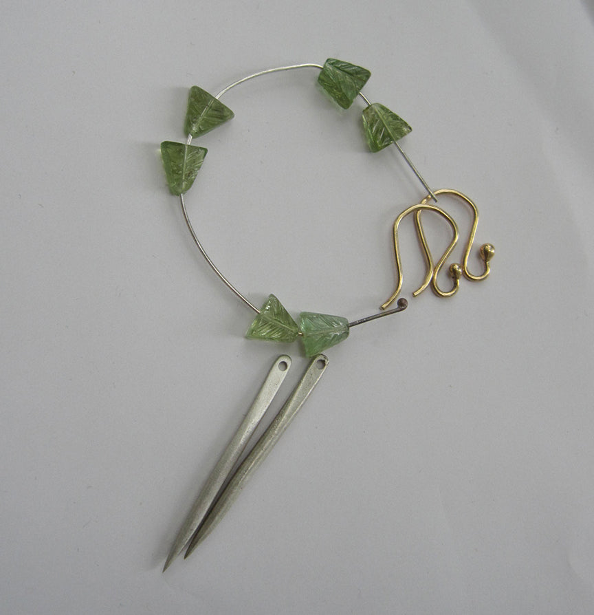 Custom Order for Monika --- Green Tourmaline and Solid Gold and Silver Spike Mixed Metal Earrings