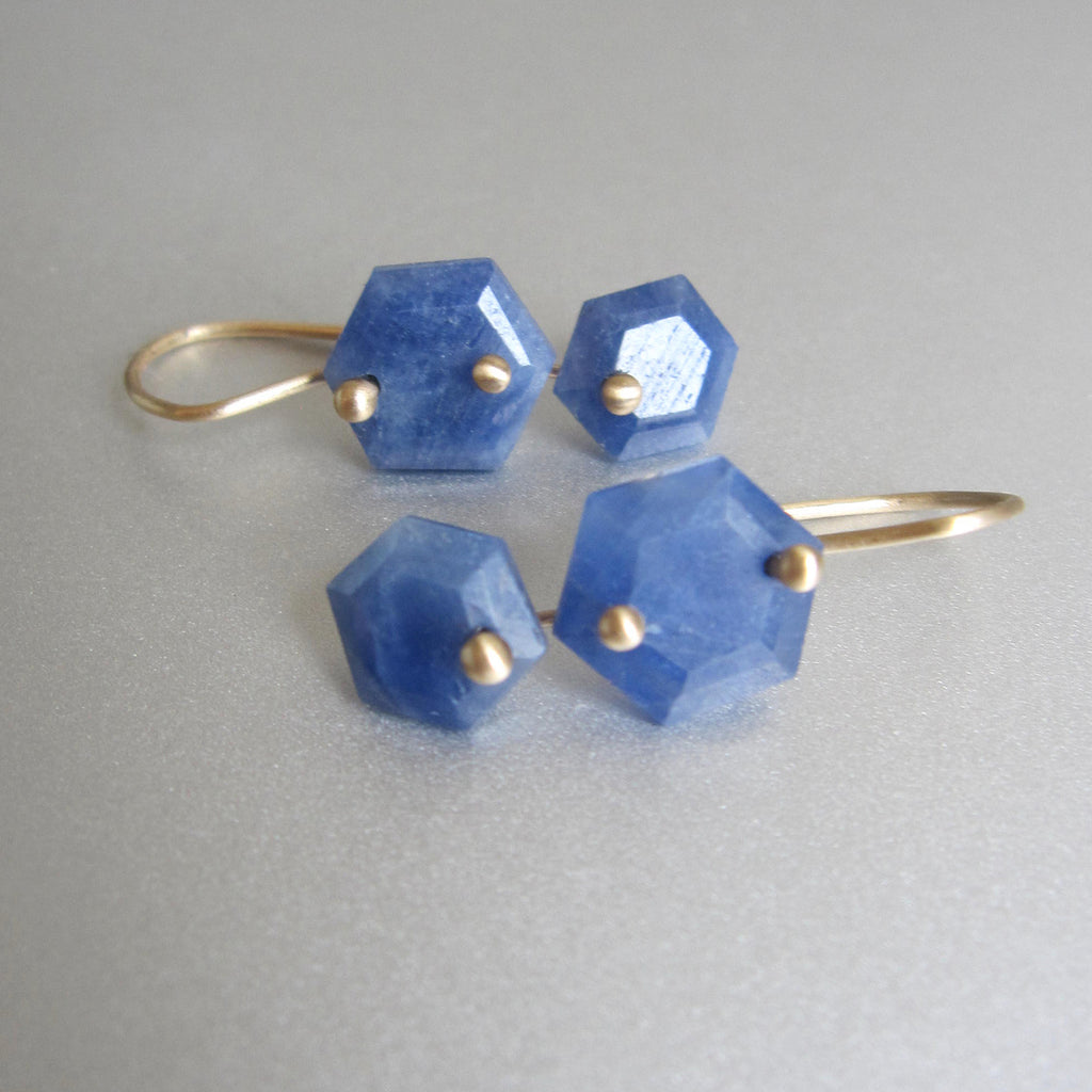 blue sapphire hexagonal double drops solid 14k gold earrings4