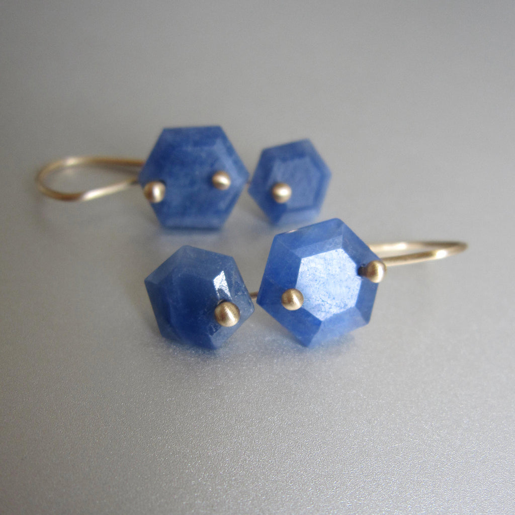 blue sapphire hexagonal double drops solid 14k gold earrings5