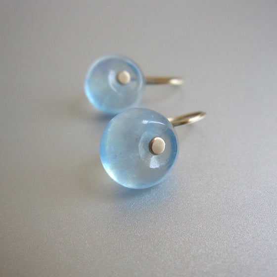 smooth aquamarine discs solid 14k gold earrings