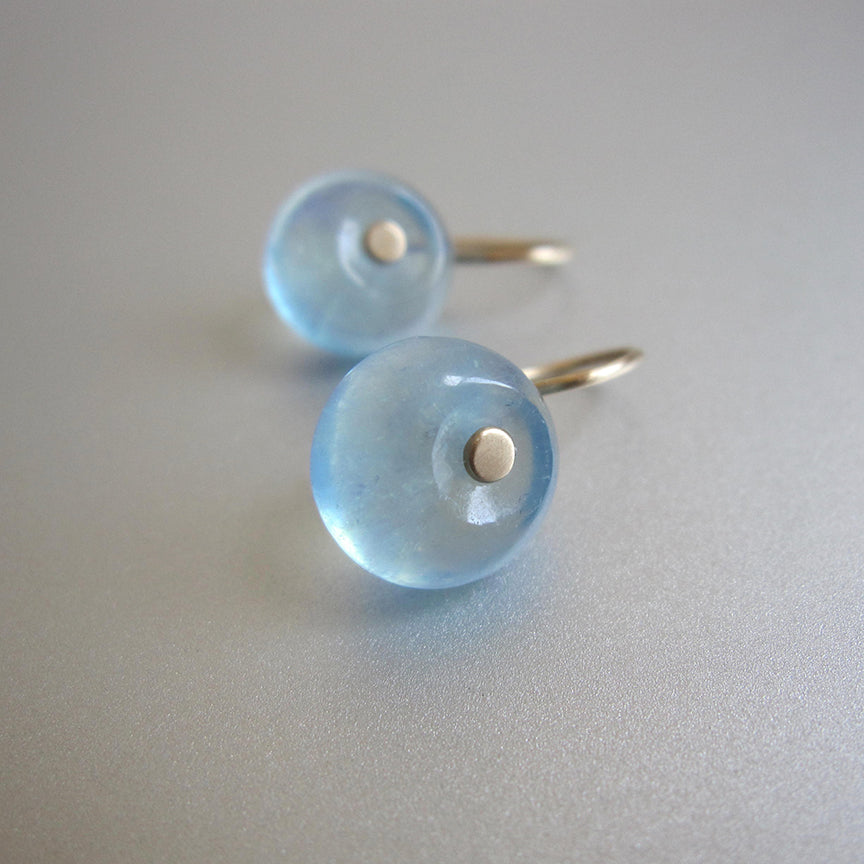 smooth aquamarine discs solid 14k gold earrings