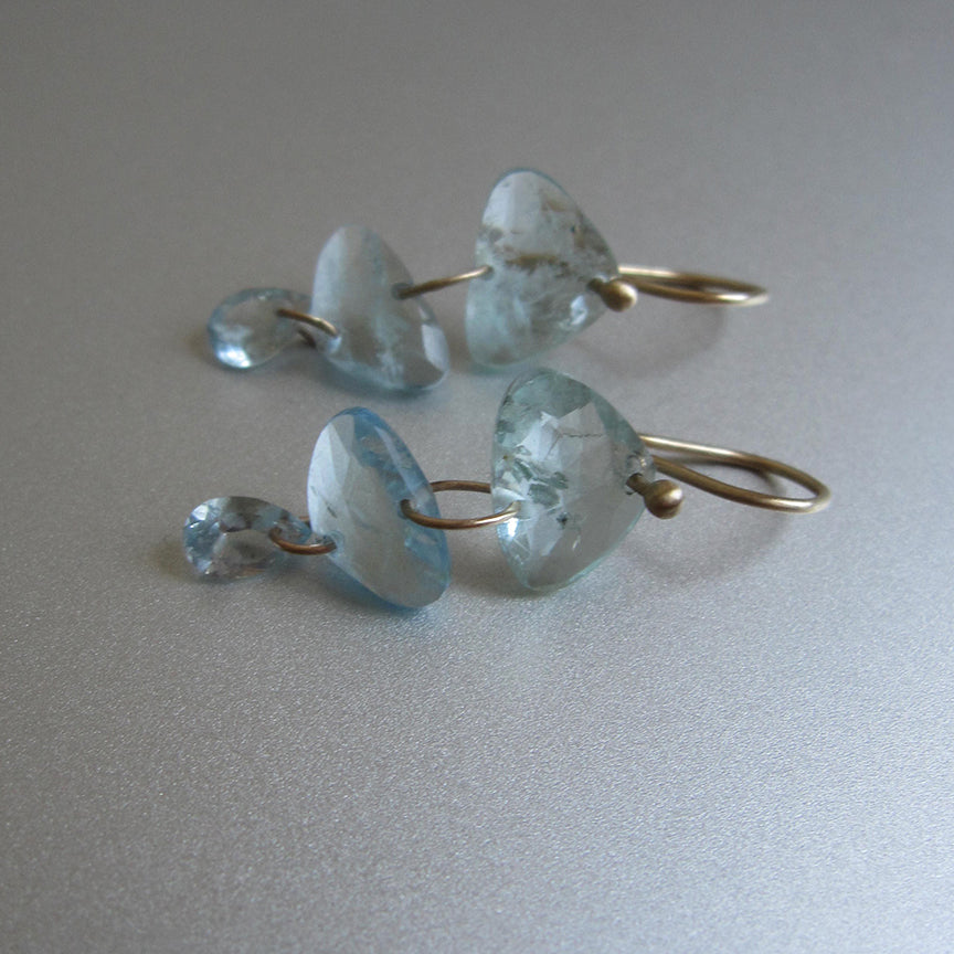 aquamarine trillion triple stone solid 14k gold earrings
