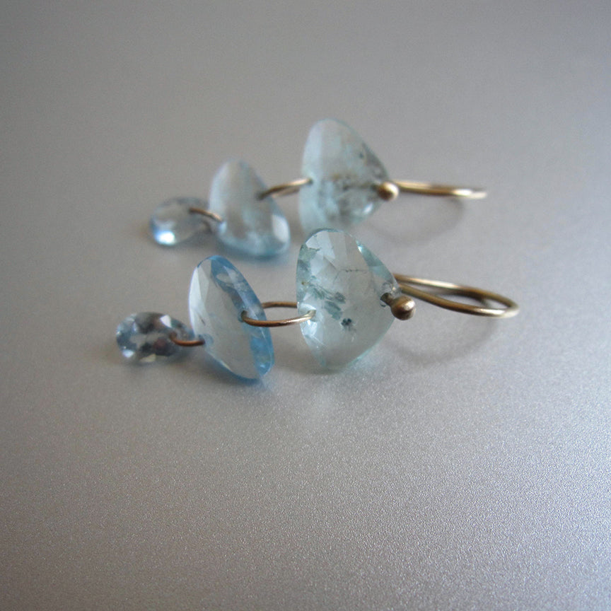 aquamarine trillion triple stone solid 14k gold earrings