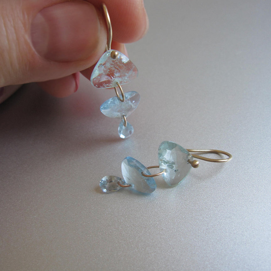 aquamarine trillion triple stone solid 14k gold earrings4
