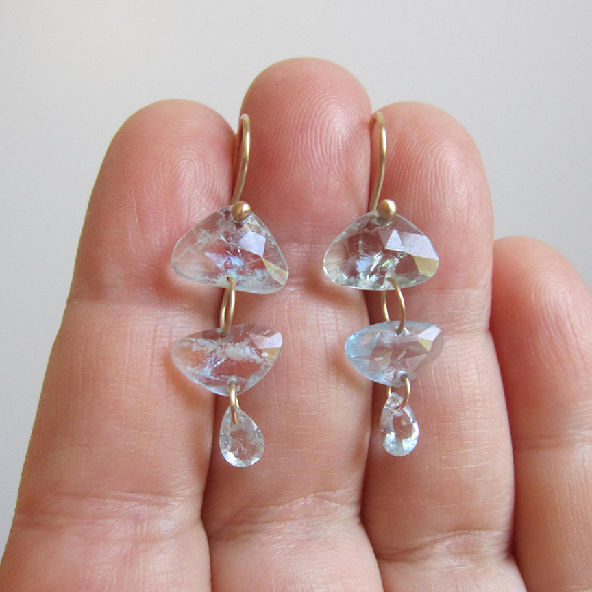aquamarine trillion triple stone solid 14k gold earrings5