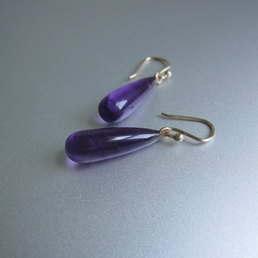 amethyst long smooth drops solid 14k gold earrings