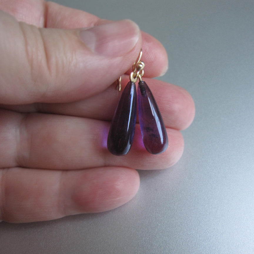 amethyst long smooth drops solid 14k gold earrings4