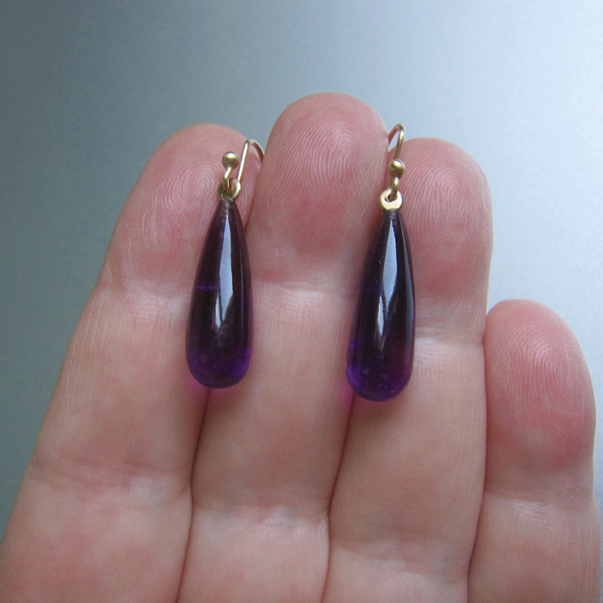 amethyst long smooth drops solid 14k gold earrings5