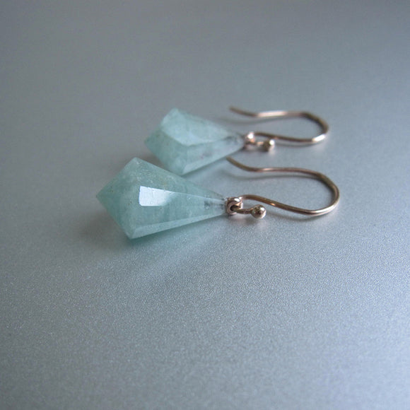faceted pointed seafoam aquamarine drops solid 14k rose gold earrings