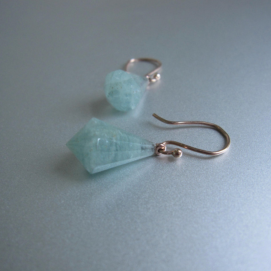 faceted pointed seafoam aquamarine drops solid 14k rose gold earrings