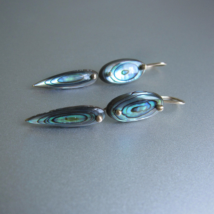rainbow abalone double drop solid 14k gold earrings2